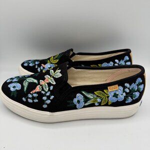 Keds x Rifle Paper Co. Black Floral Embroidered Slip on Sneakers Size 8